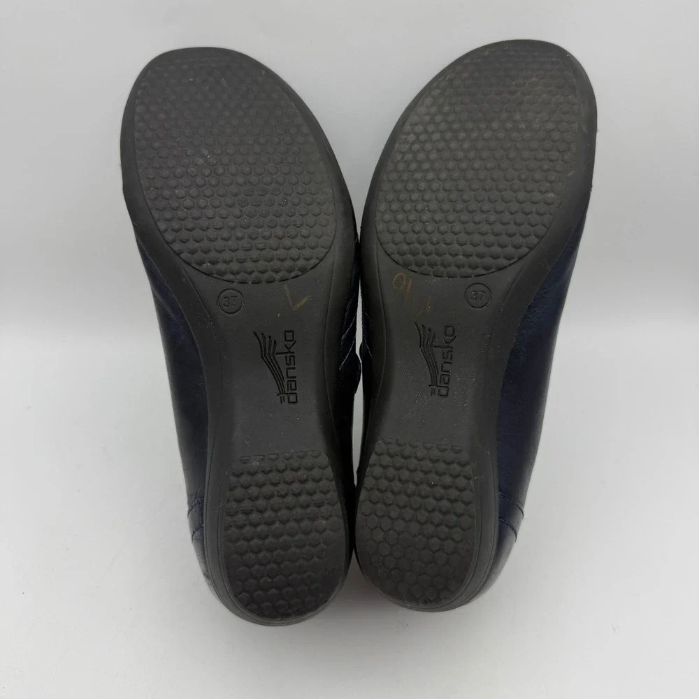 Dansko Franny Leather Slip On Shoes Women 37 US 7 Navy Blue Professional Comfort